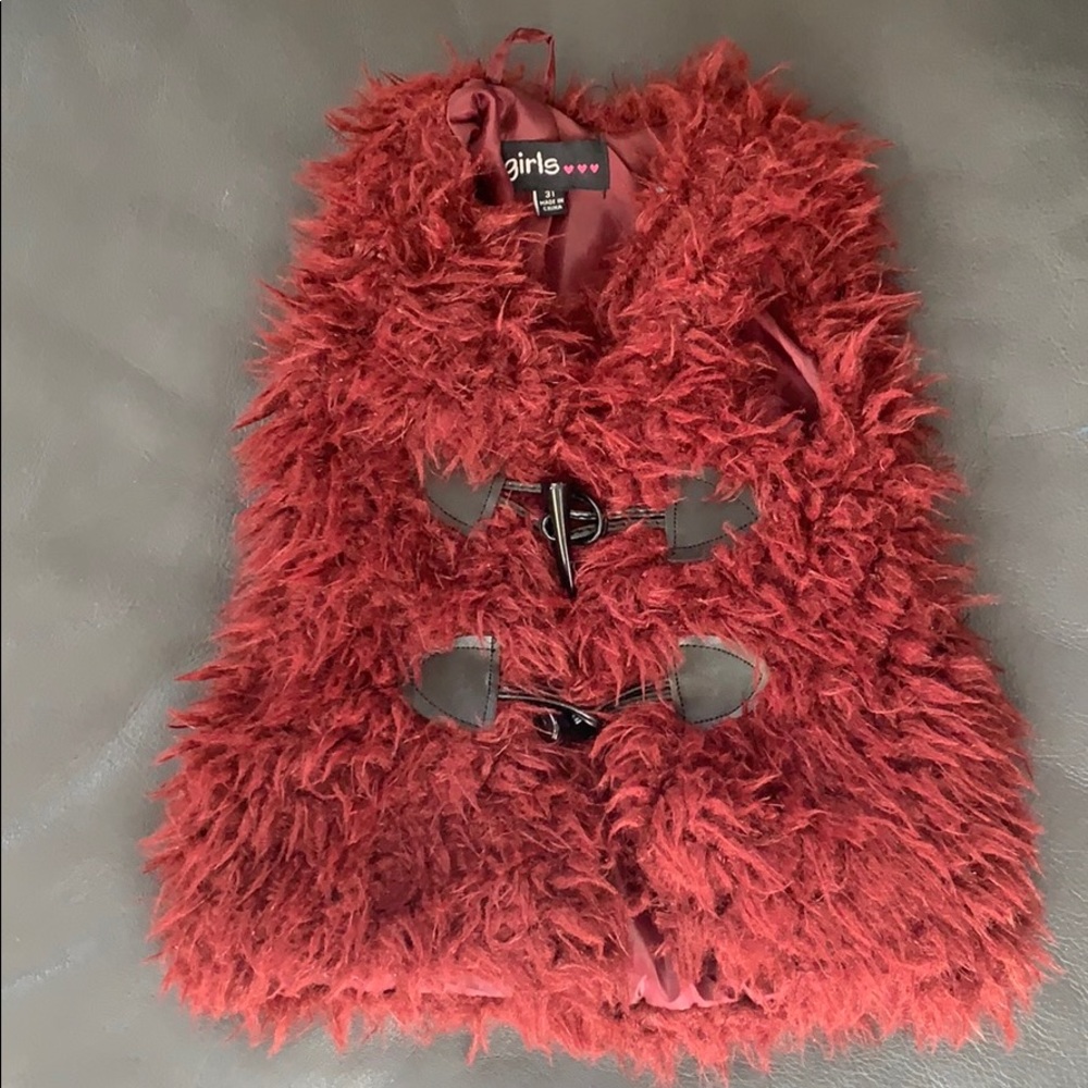 3T Maroon Girls Furry Vest